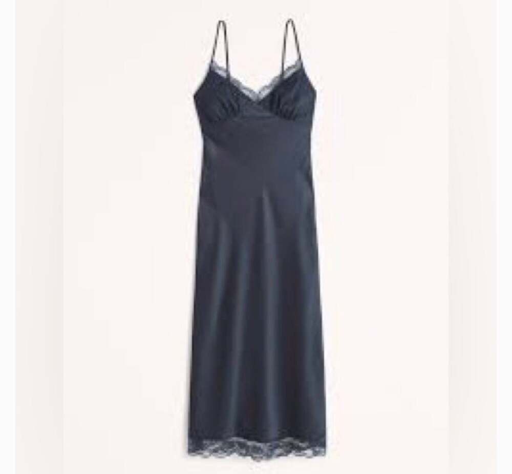 Abercrombie & Fitch Lace and Satin Slip Dress Navy Blue Large Petite